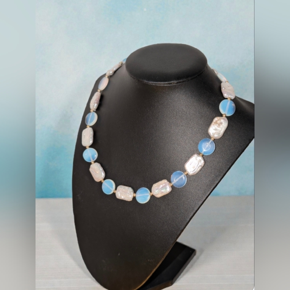 Handmade Opal and Pearl Stones Necklace - Picture 9 of 11